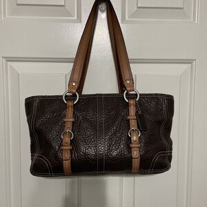 Coach Chelsea Brown Pebbled Leather Tote shoulder bag Flaw Read
